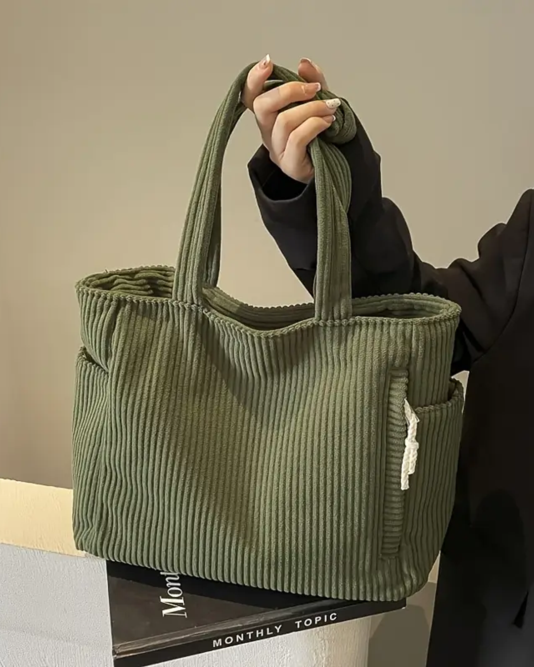 Maya – Bolso shopper de pana con cordón elegante