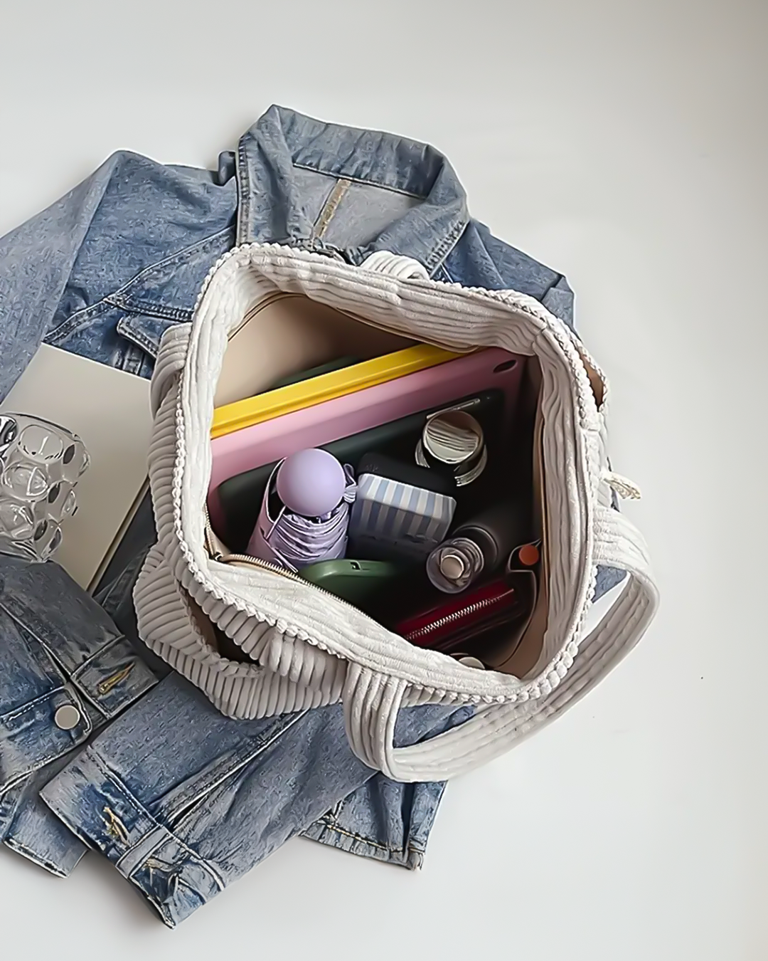 Maya – Bolso shopper de pana con cordón elegante