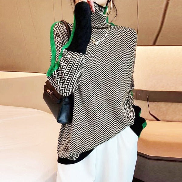 Emma | Suéter de cuello alto con rayas en contraste