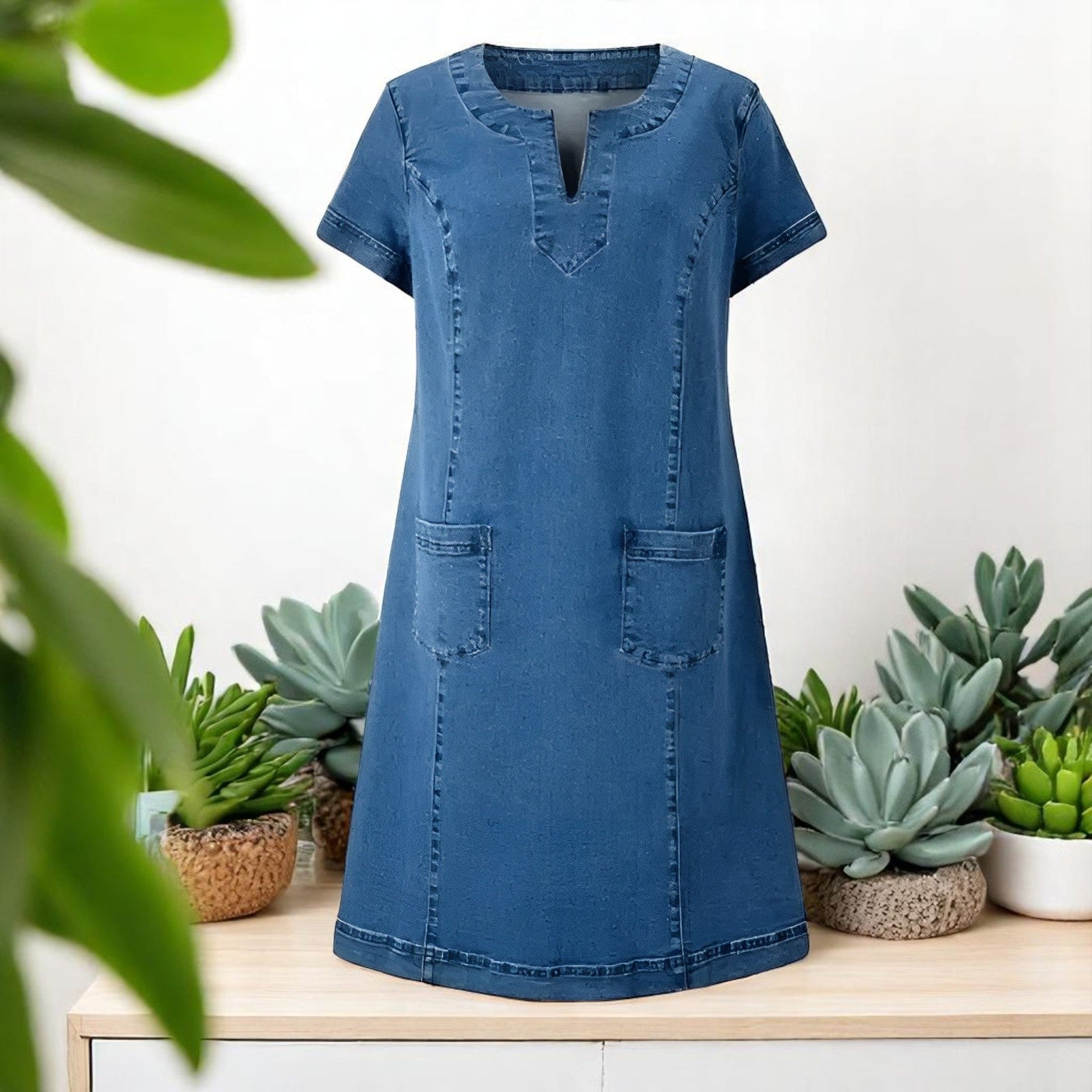 Elena | Vestido de denim suave con bolsillos delanteros