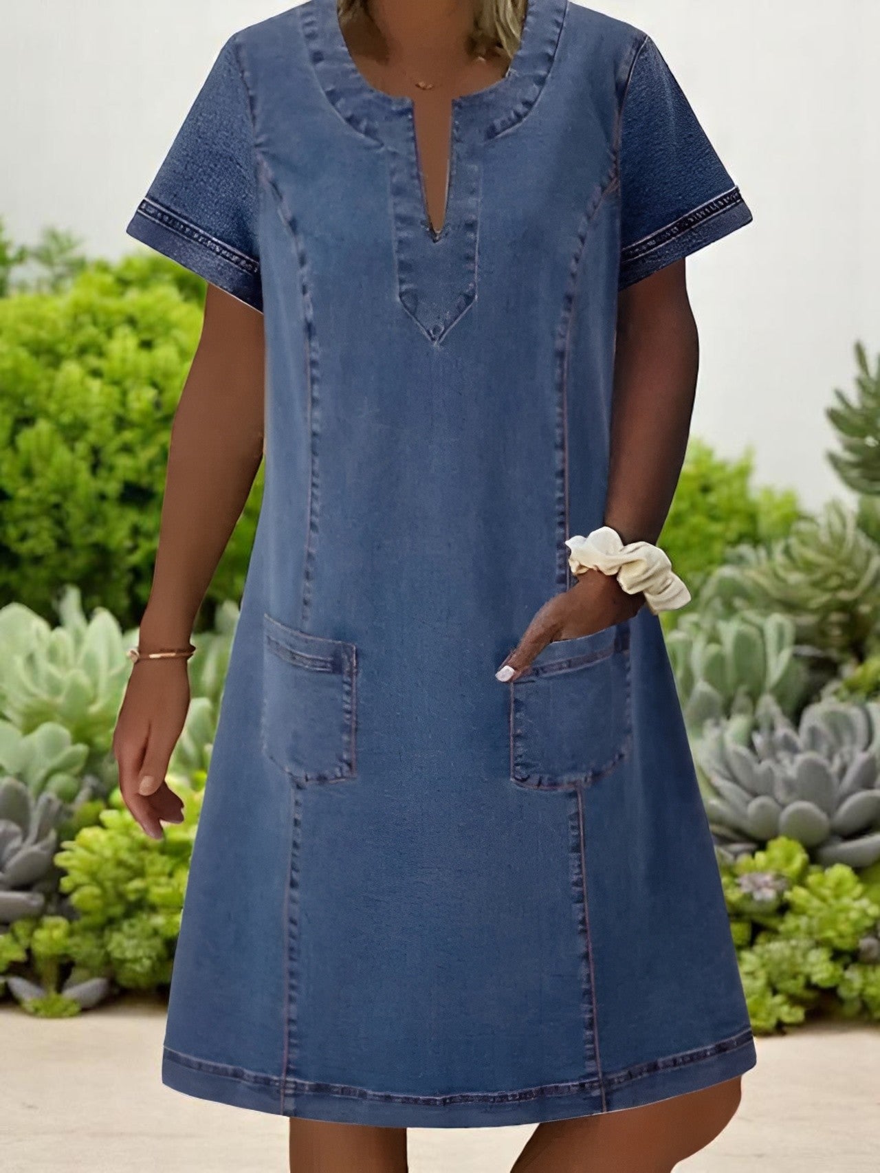Elena | Vestido de denim suave con bolsillos delanteros